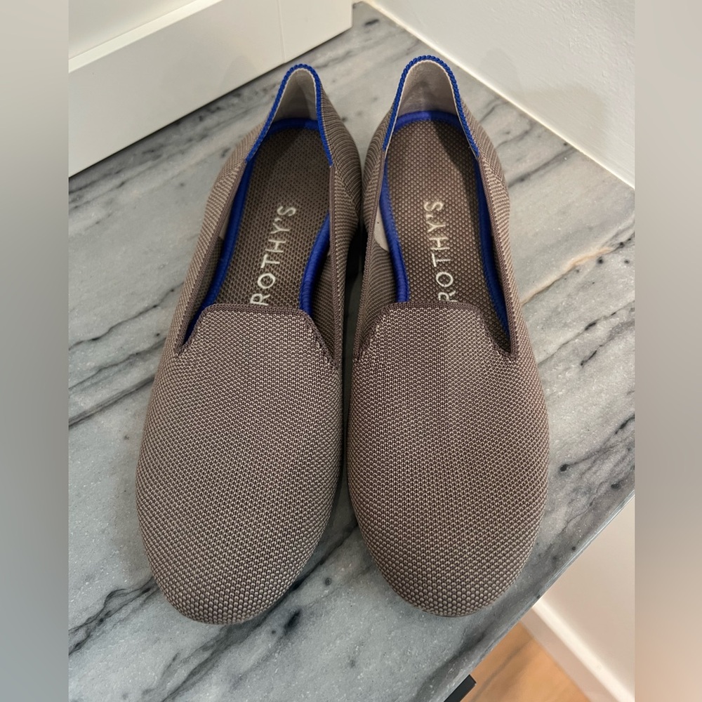 Rothy's Taupe Flats with Blue Trim
